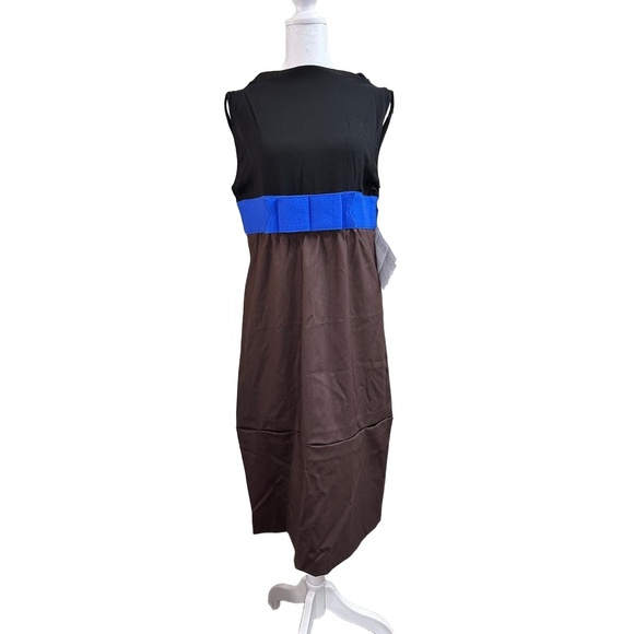 NEW Emilio Pucci Silk Wool Sleeveless Dress Black Brown Blue Bow Womens 10 - Picture 1 of 11